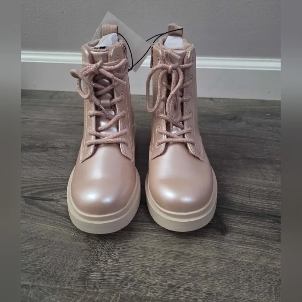 H&M Girls Pink Lace-Up Boots Size 1 NWT